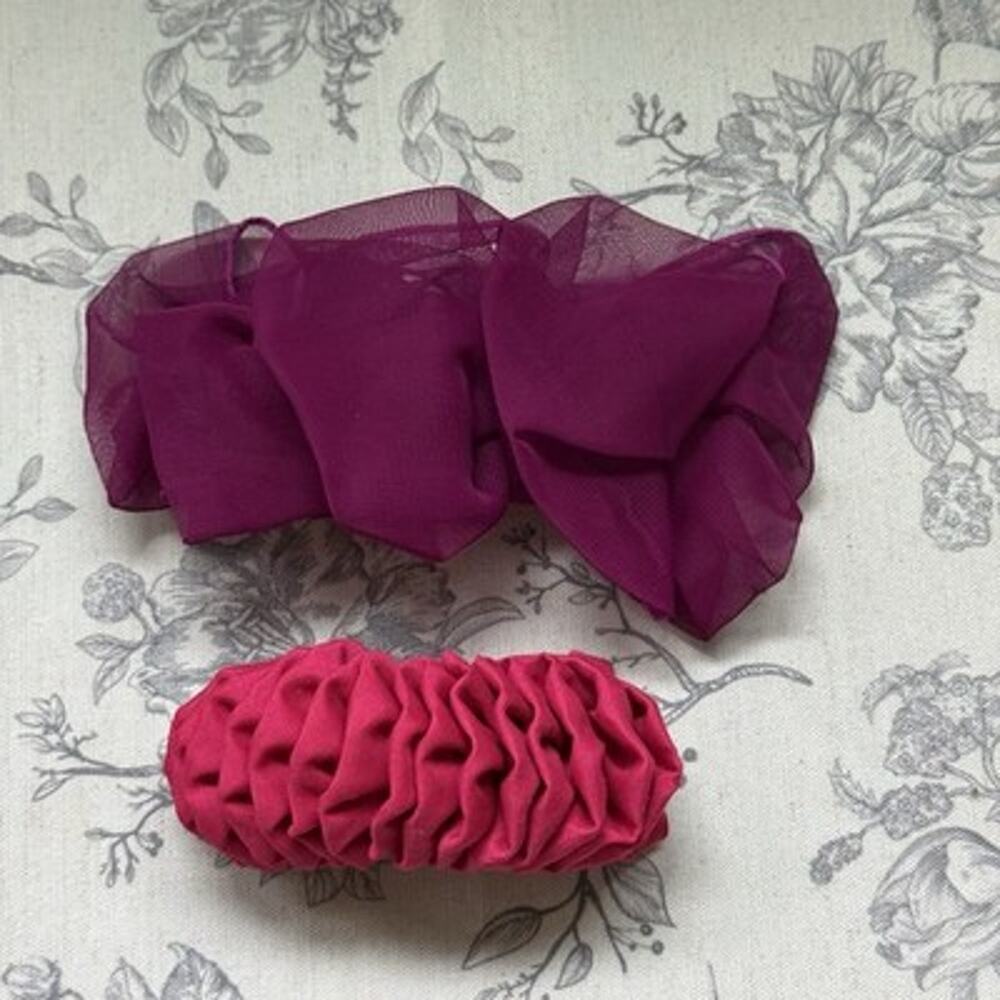 Vtg 80s 90s Large Hair Bow Clip Ribbon Purple Pink Cottagecore Romantic Coquette